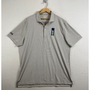 JOHNNIE-O Lyndon Short Sleeve Polo Shirt Mens XL Corporate Logo Golf Gray Stripe